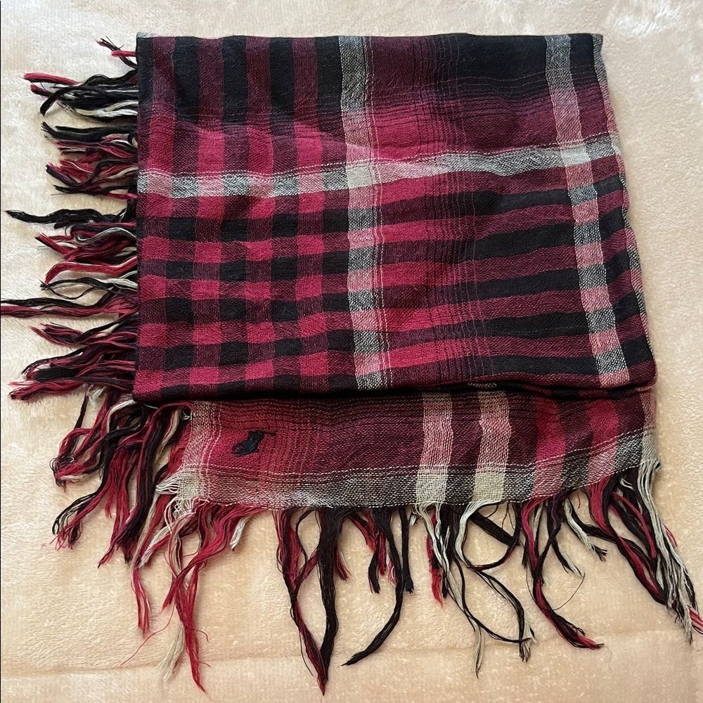 Polo Ralph Lauren Buffalo Plaid Scarf Wool Acrylic Blend Lightweight Unisex NWOT